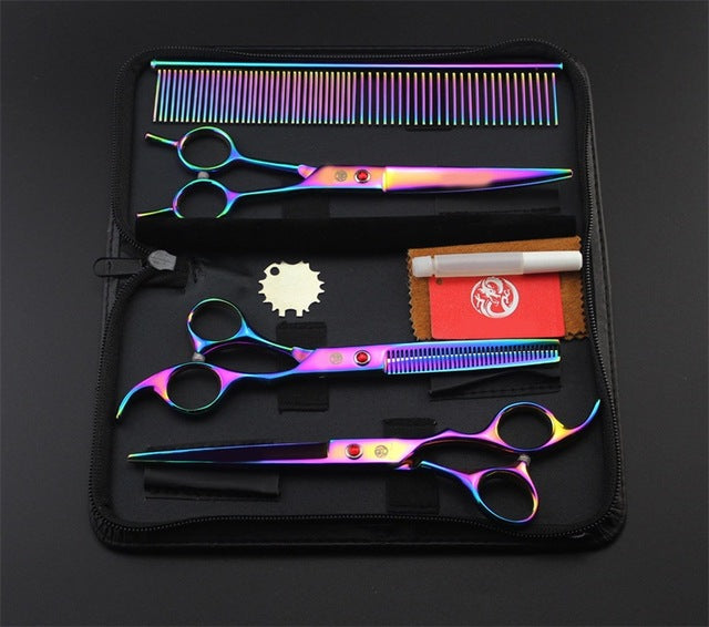 7.0 inch Professional pet scissors for dog grooming High Quality Straight & Thinning & Curved Scissors 4pcs/set