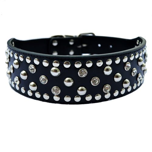 Crystal Studded Dog Collar Large Pets 2 Inch Wide Leather Collar For Pitbulls