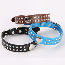 Load image into Gallery viewer, 5 Colors Crystal Studded Love Heart Dog Collar Pets Leather Collar for Pitbulls