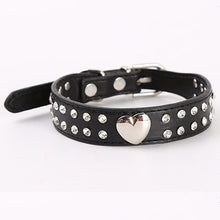 Load image into Gallery viewer, 5 Colors Crystal Studded Love Heart Dog Collar Pets Leather Collar for Pitbulls