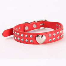 Load image into Gallery viewer, 5 Colors Crystal Studded Love Heart Dog Collar Pets Leather Collar for Pitbulls