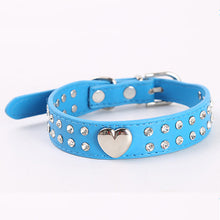 Load image into Gallery viewer, 5 Colors Crystal Studded Love Heart Dog Collar Pets Leather Collar for Pitbulls