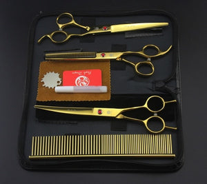 7.0 inch Professional pet scissors for dog grooming High Quality Straight & Thinning & Curved Scissors 4pcs/set